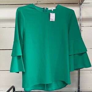 Tibi Emerald Ruffle Sleeve Blouse